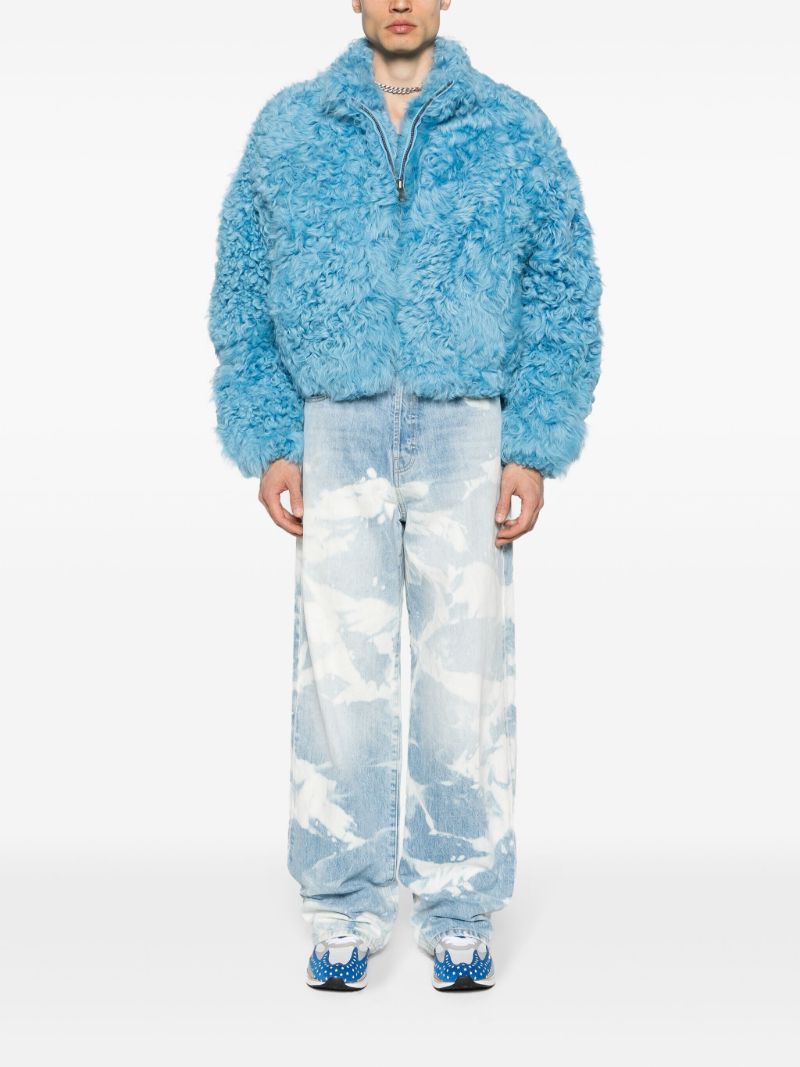 Blue Zipped Fastening Shearling Jacket