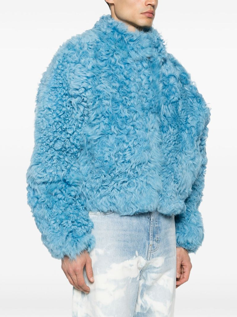Blue Zipped Fastening Shearling Jacket