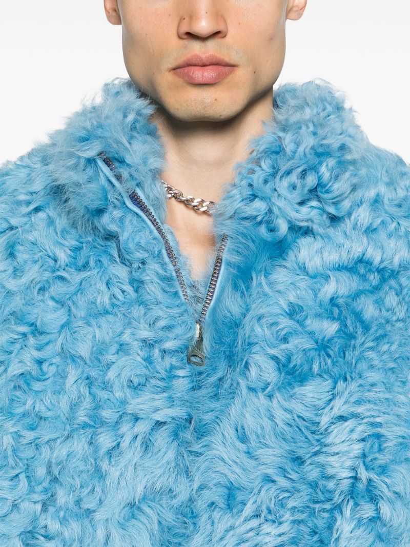 Blue Zipped Fastening Shearling Jacket
