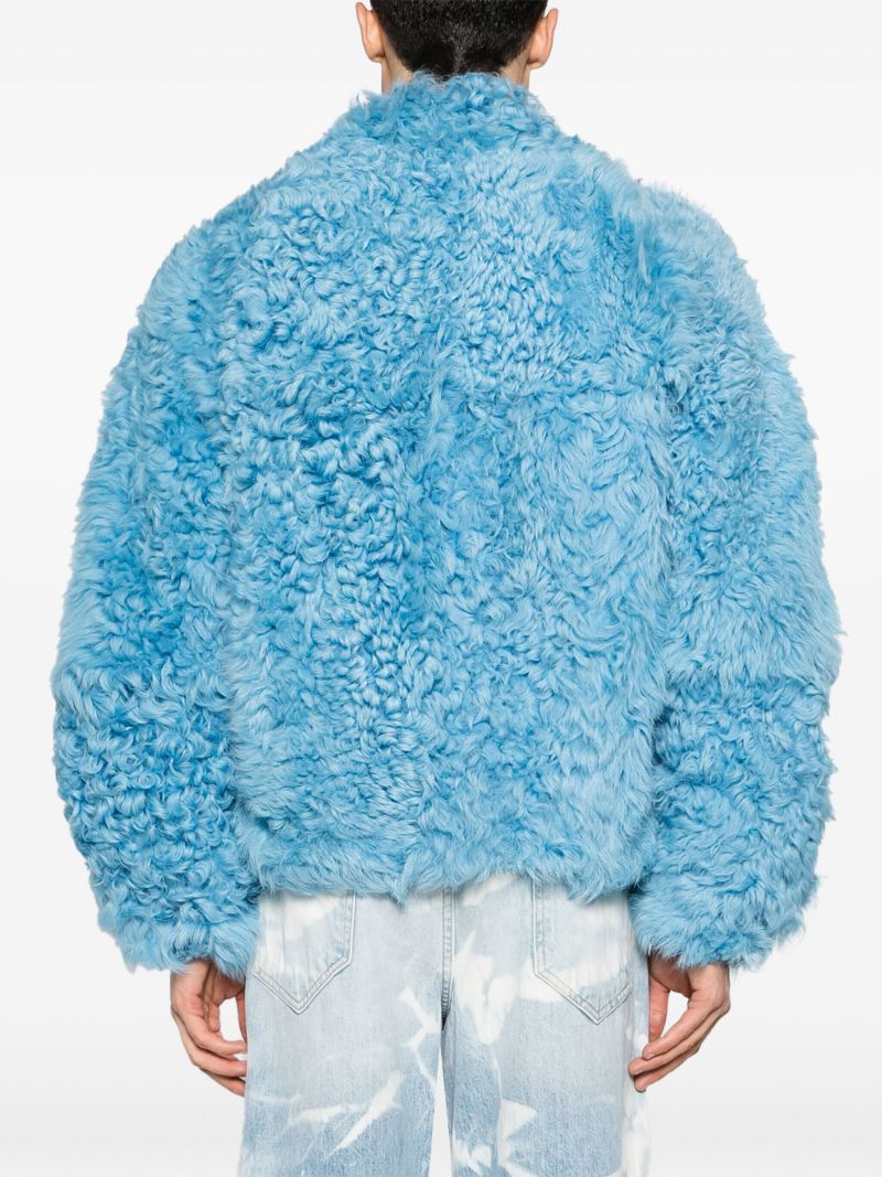Blue Zipped Fastening Shearling Jacket