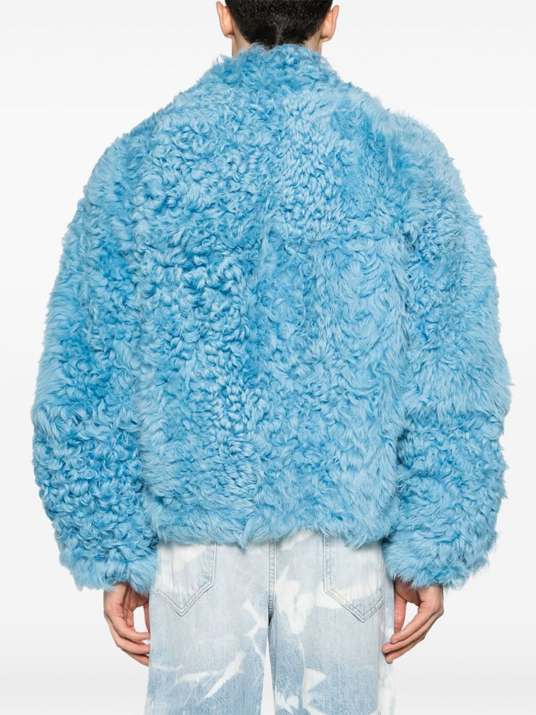 Blue Zipped Fastening Shearling Jacket