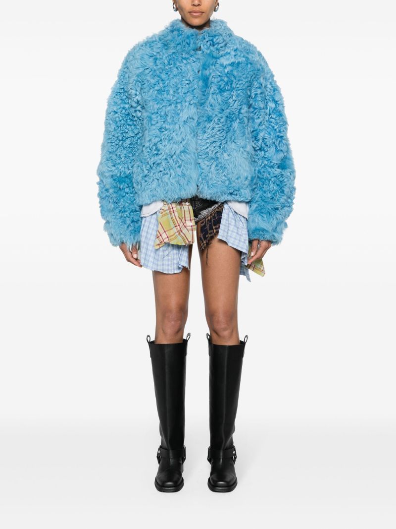Blue Zipped Fastening Shearling Jacket