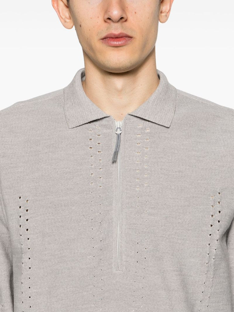 Grey Cut-out Polo Sweater