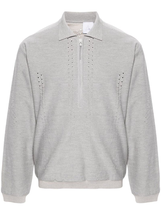 Grey Cut-out Polo Sweater