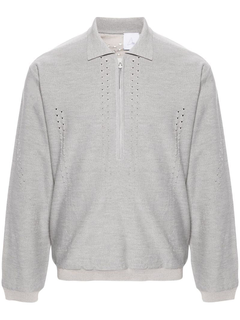 Grey Cut-out Polo Sweater