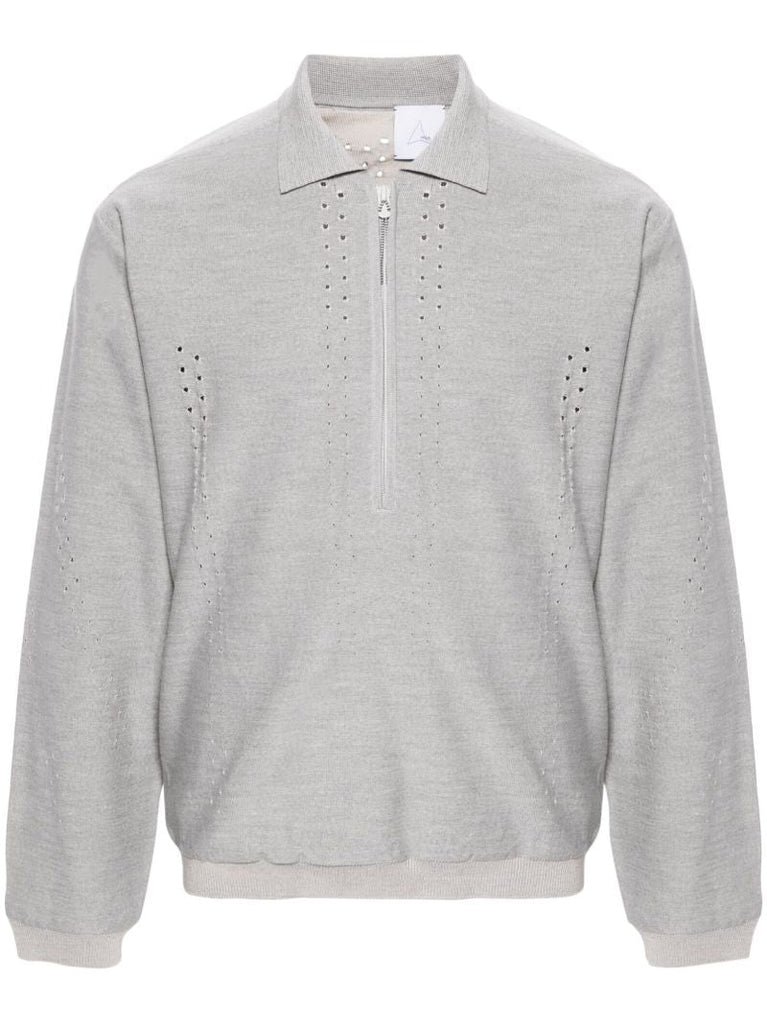 Grey Cut-out Polo Sweater