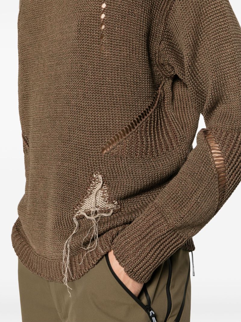 Brown Cut-out Crew-neck Sweater