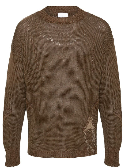 Brown Cut-out Crew-neck Sweater