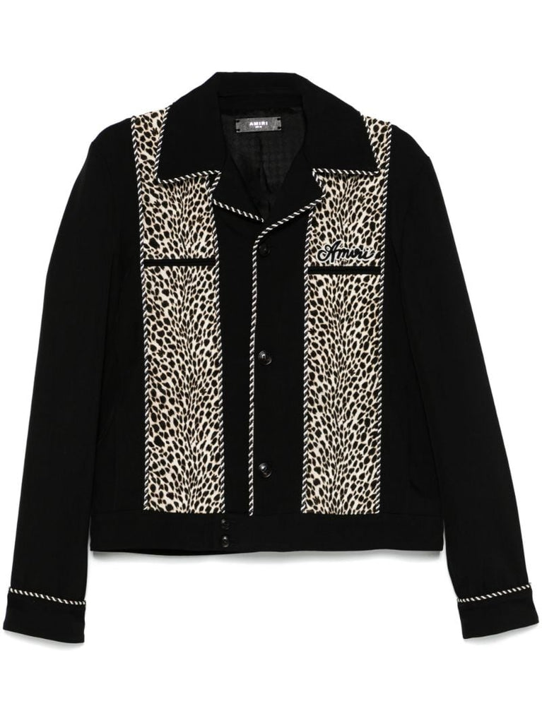 Black Leopard Print Bomber Jacket