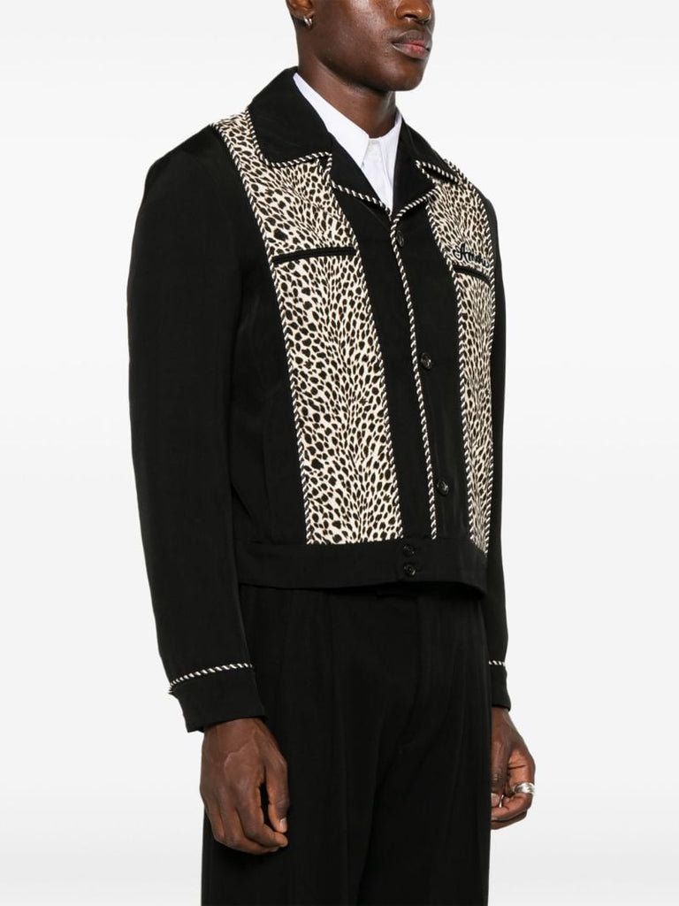 Black Leopard Print Bomber Jacket