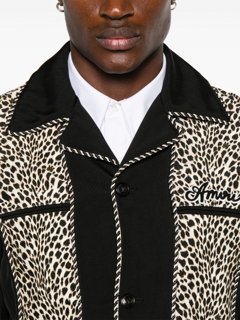 Black Leopard Print Bomber Jacket
