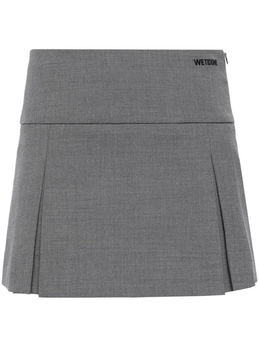Grey Logo-embroidered Pleated Mini Skirt
