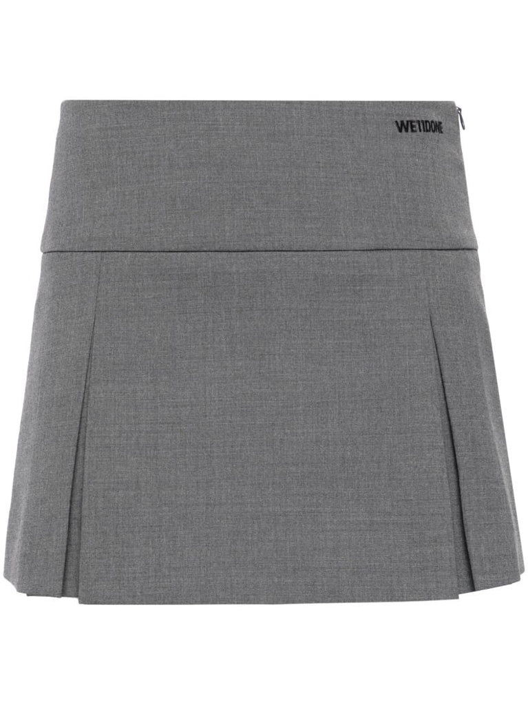 Grey Logo-embroidered Pleated Mini Skirt