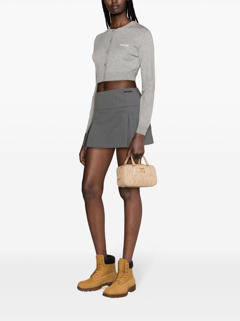 Grey Logo-embroidered Pleated Mini Skirt
