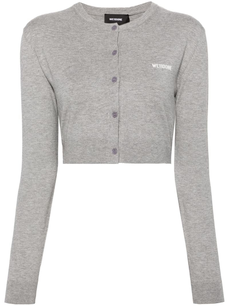 Grey Fine-knit Cropped Cardigan