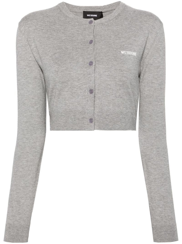 Grey Fine-knit Cropped Cardigan