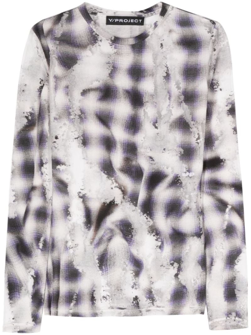 Grey Semi-sheer Checked T-shirt
