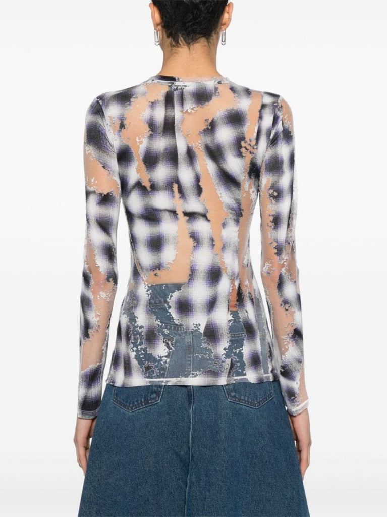 Grey Semi-sheer Checked T-shirt