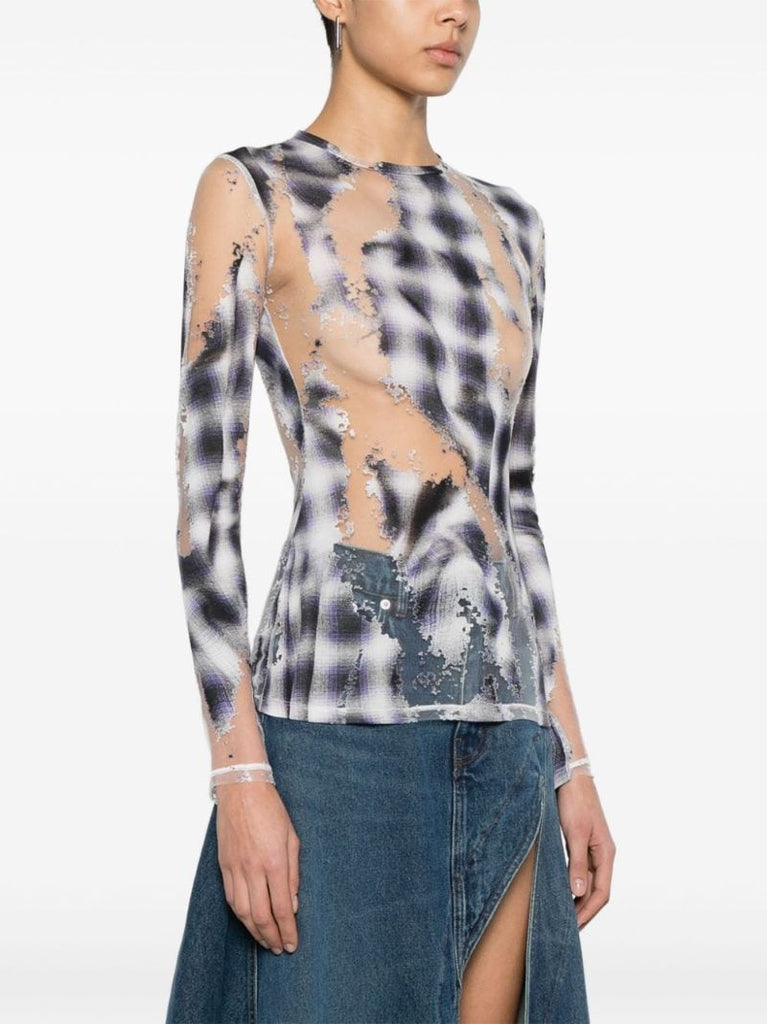 Grey Semi-sheer Checked T-shirt