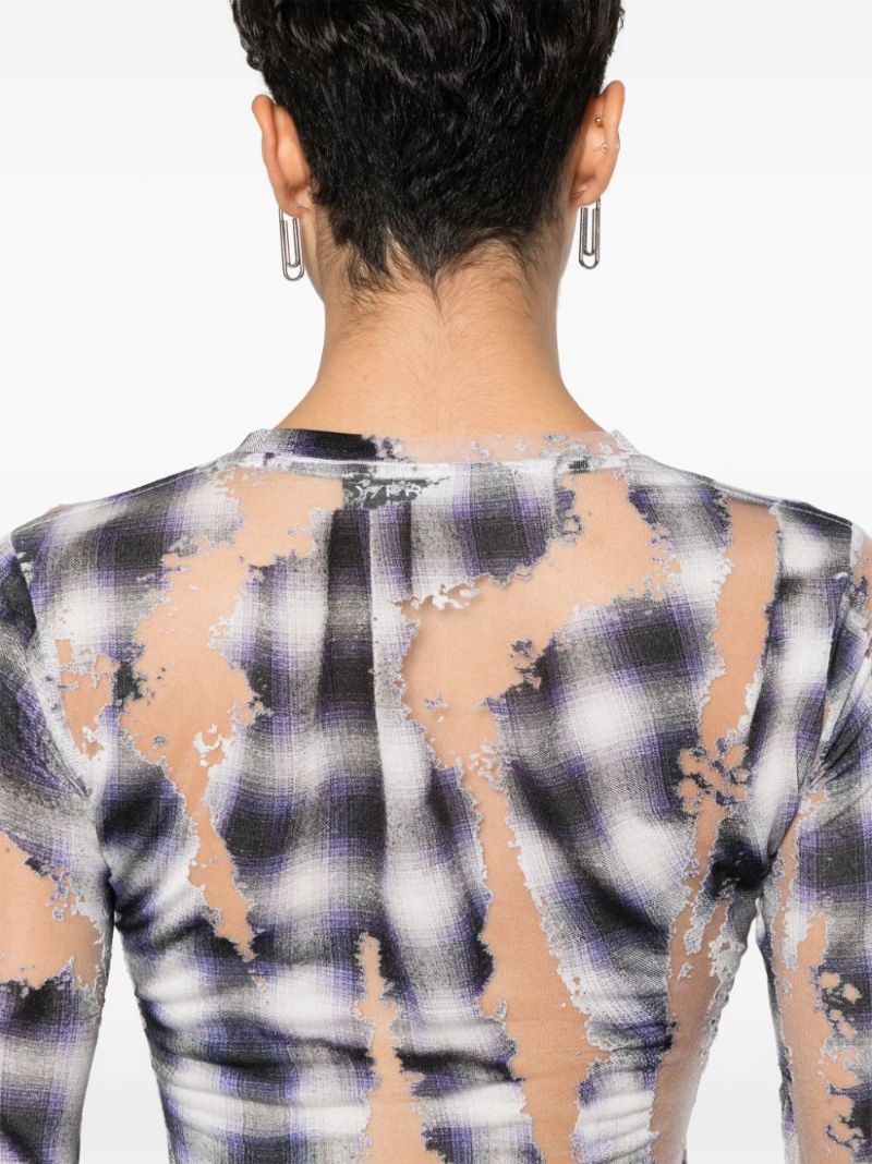 Grey Semi-sheer Checked T-shirt