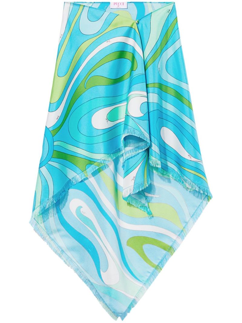 Blue Marmo Print Silk Skirt