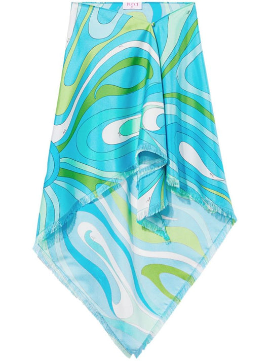 Blue Marmo Print Silk Skirt