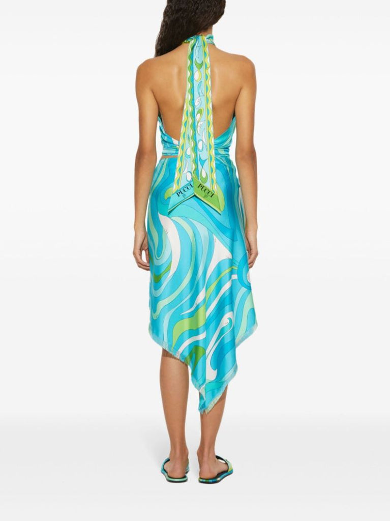 Blue Marmo Print Silk Skirt