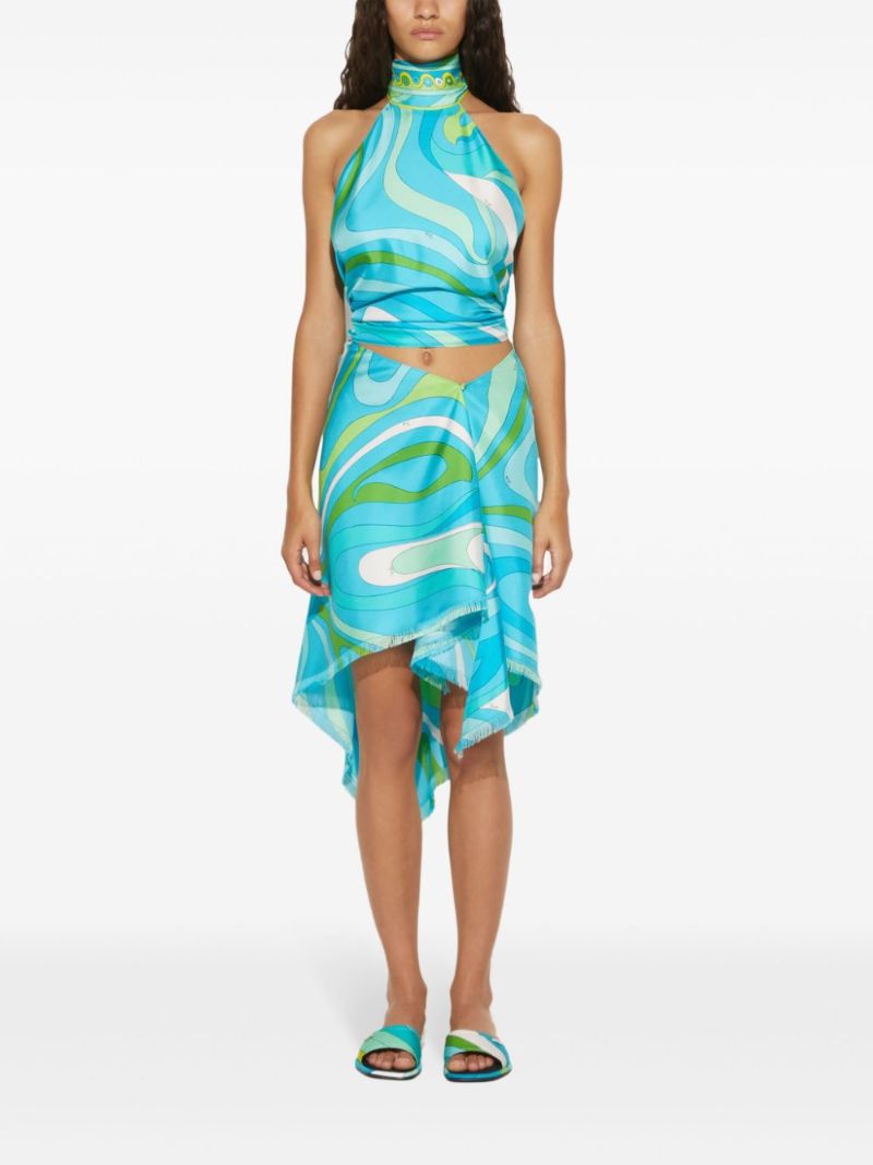 Blue Marmo Print Silk Skirt