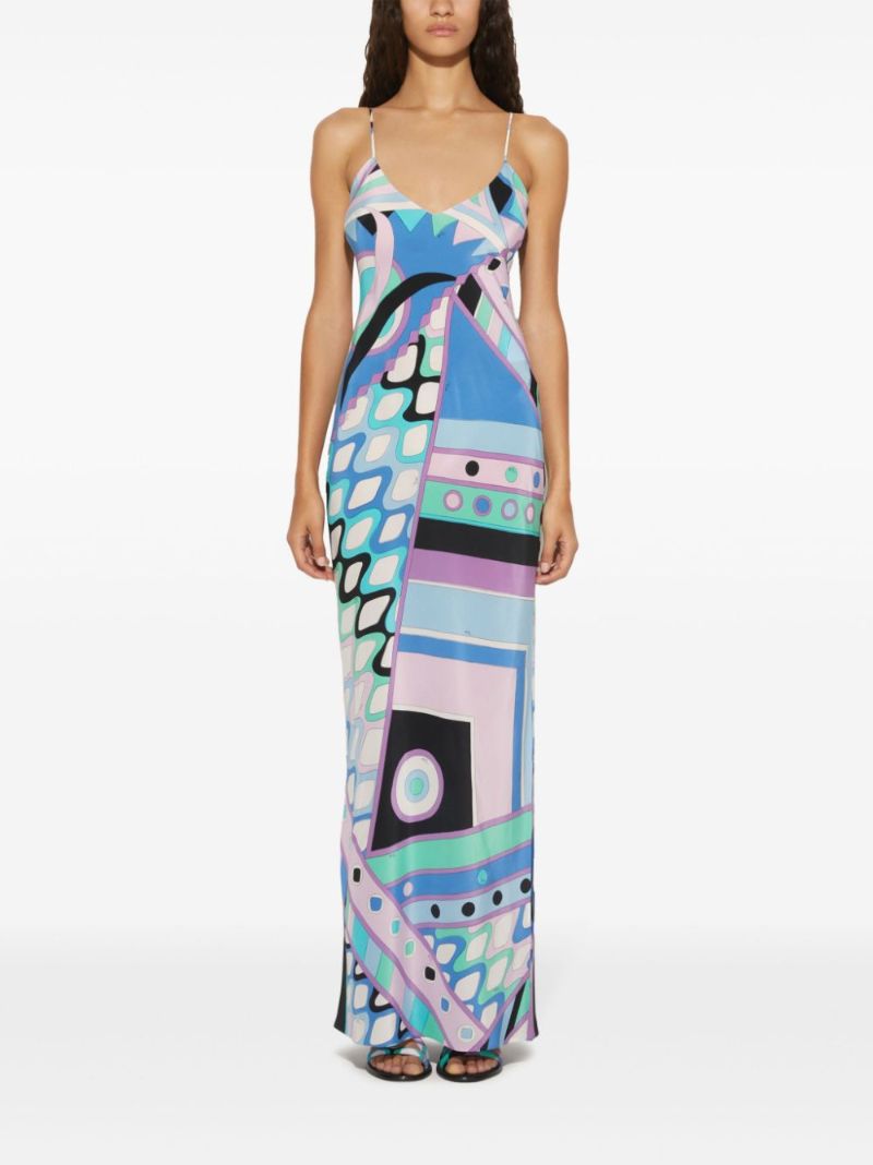 Blue Vivara Print Silk Maxi Dress