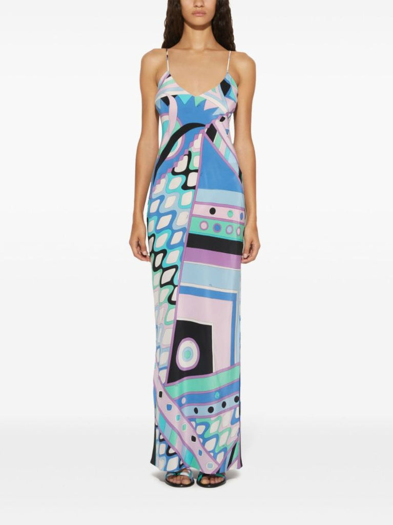 Blue Vivara Print Silk Maxi Dress