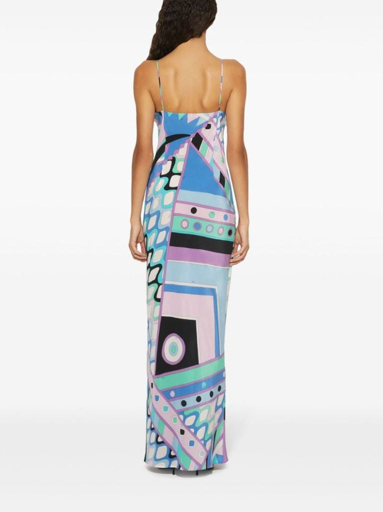Blue Vivara Print Silk Maxi Dress