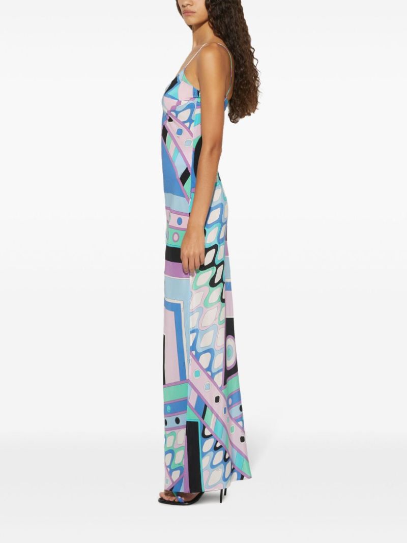 Blue Vivara Print Silk Maxi Dress