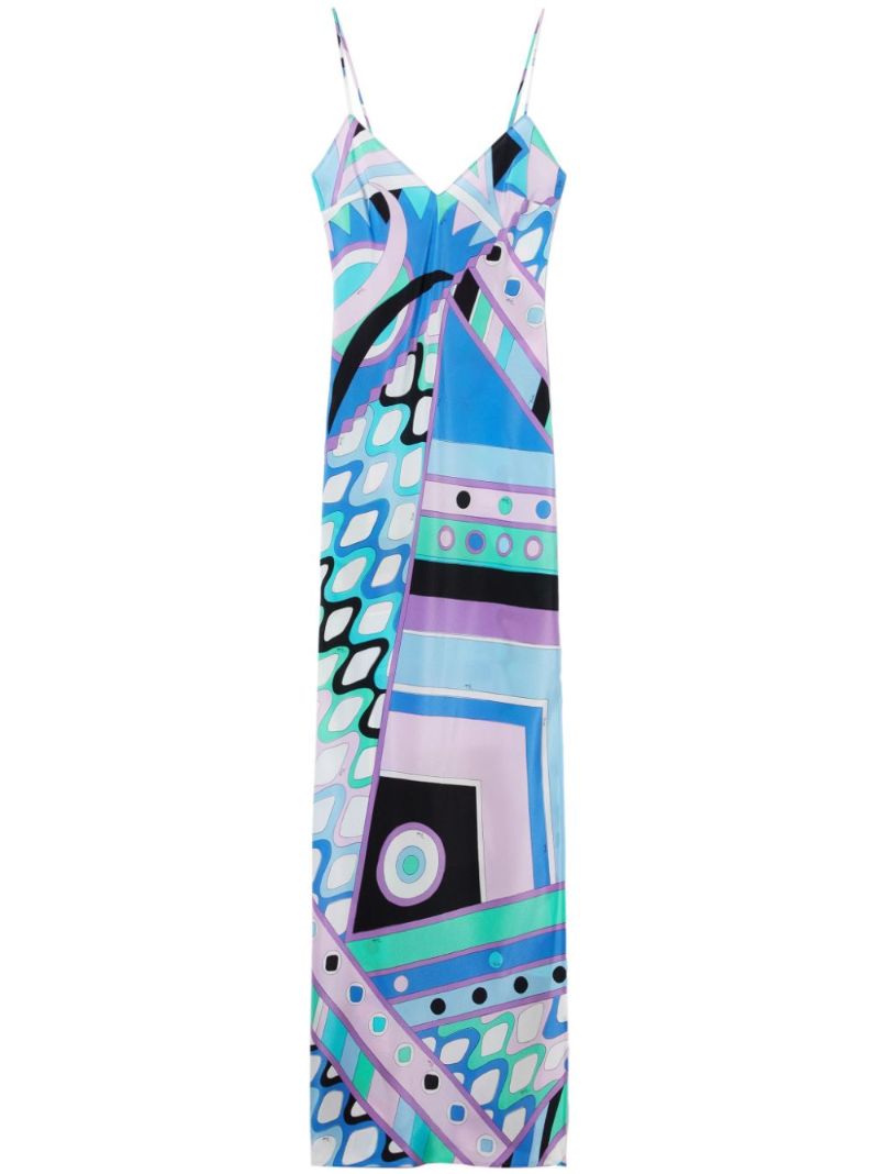 Blue Vivara Print Silk Maxi Dress