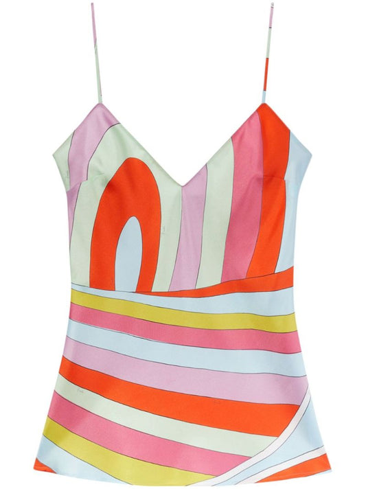 Multicolour Iride-print Silk Top