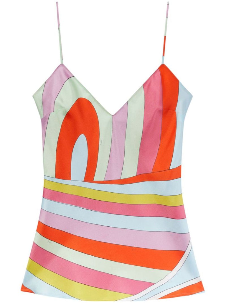 Multicolour Iride-print Silk Top