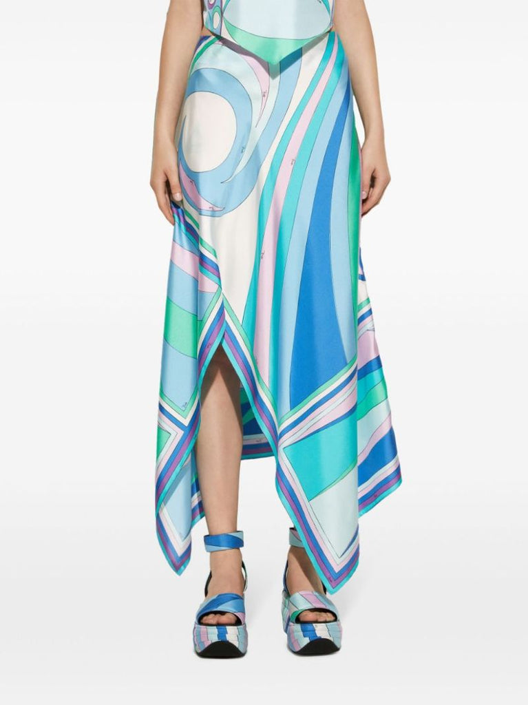 Blue Cigni Print Silk Handkerchief Skirt