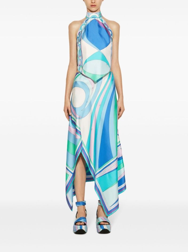Blue Cigni Print Silk Handkerchief Skirt