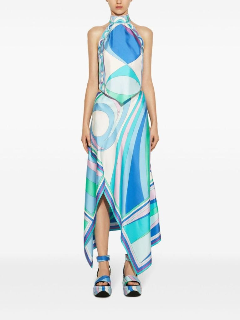 Blue Cigni Print Silk Handkerchief Skirt