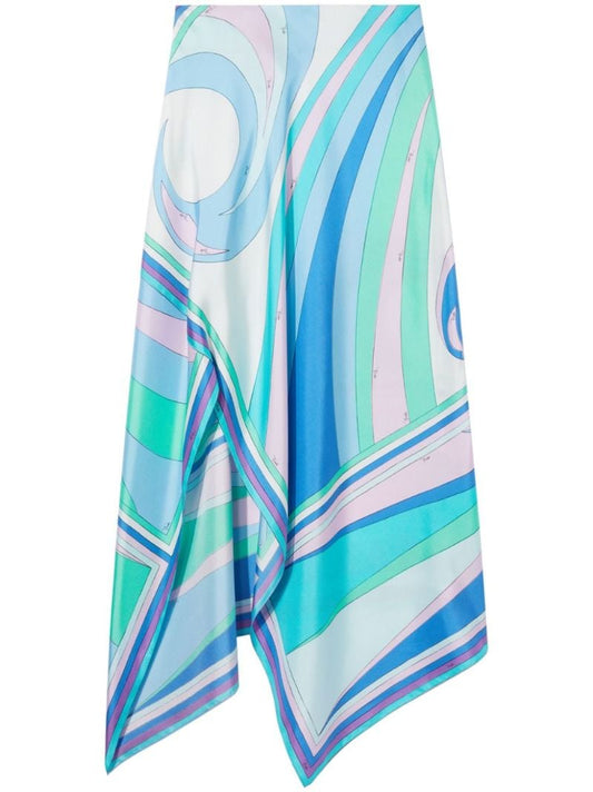 Blue Cigni Print Silk Handkerchief Skirt