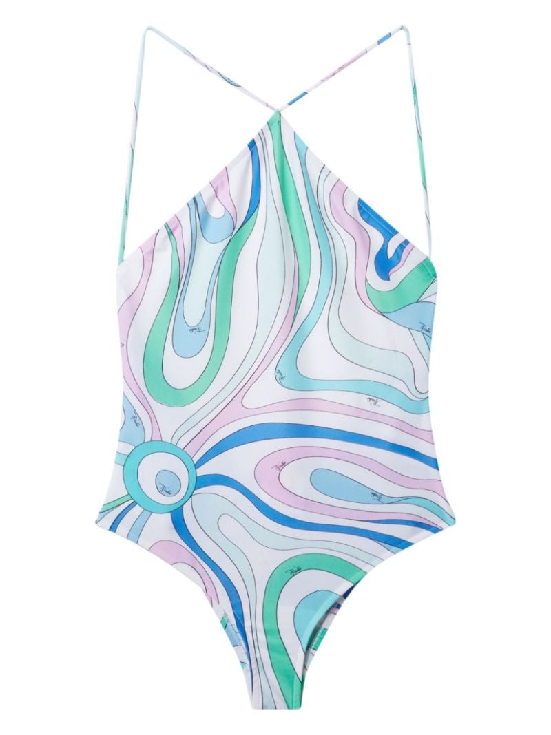 White Marmo Print Swimsuit