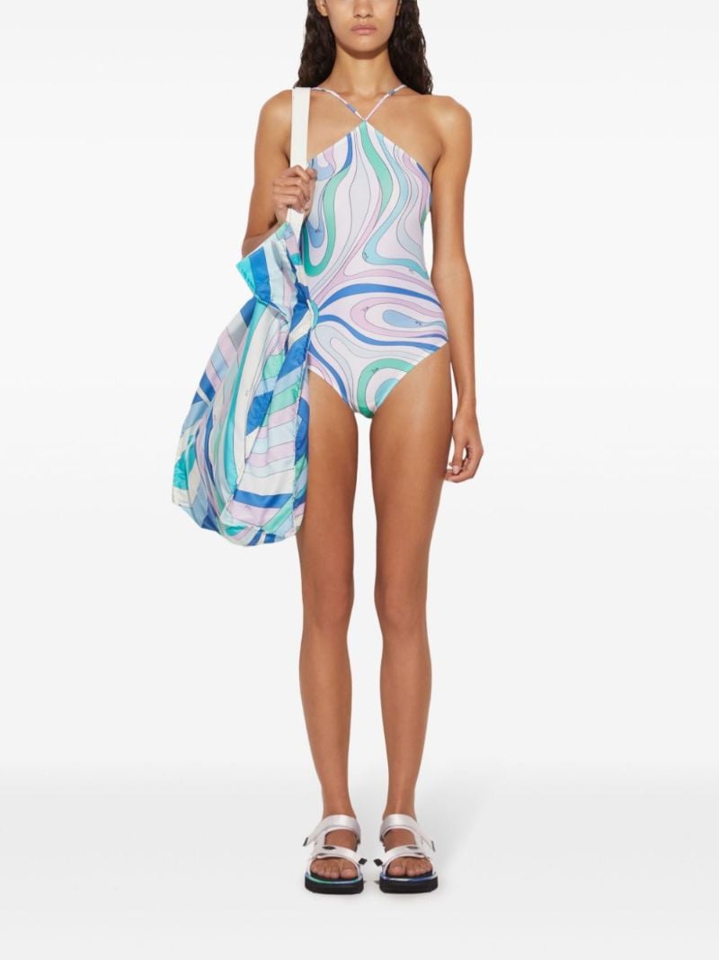 White Marmo Print Swimsuit