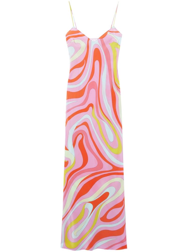 Multicolour Marmo-print Silk Maxi Dress