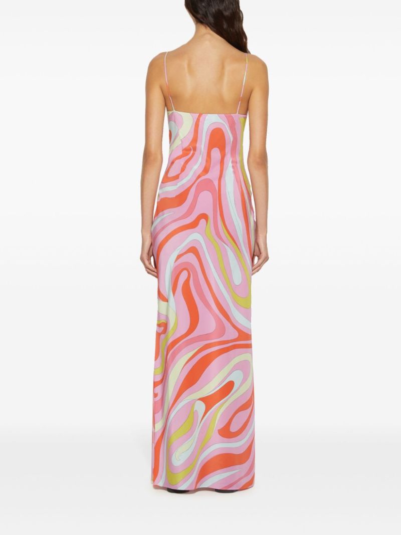 Multicolour Marmo-print Silk Maxi Dress