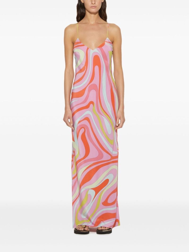 Multicolour Marmo-print Silk Maxi Dress