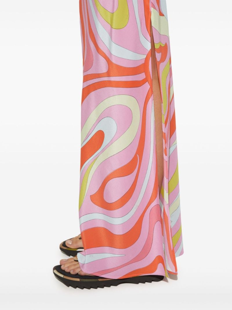 Multicolour Marmo-print Silk Maxi Dress