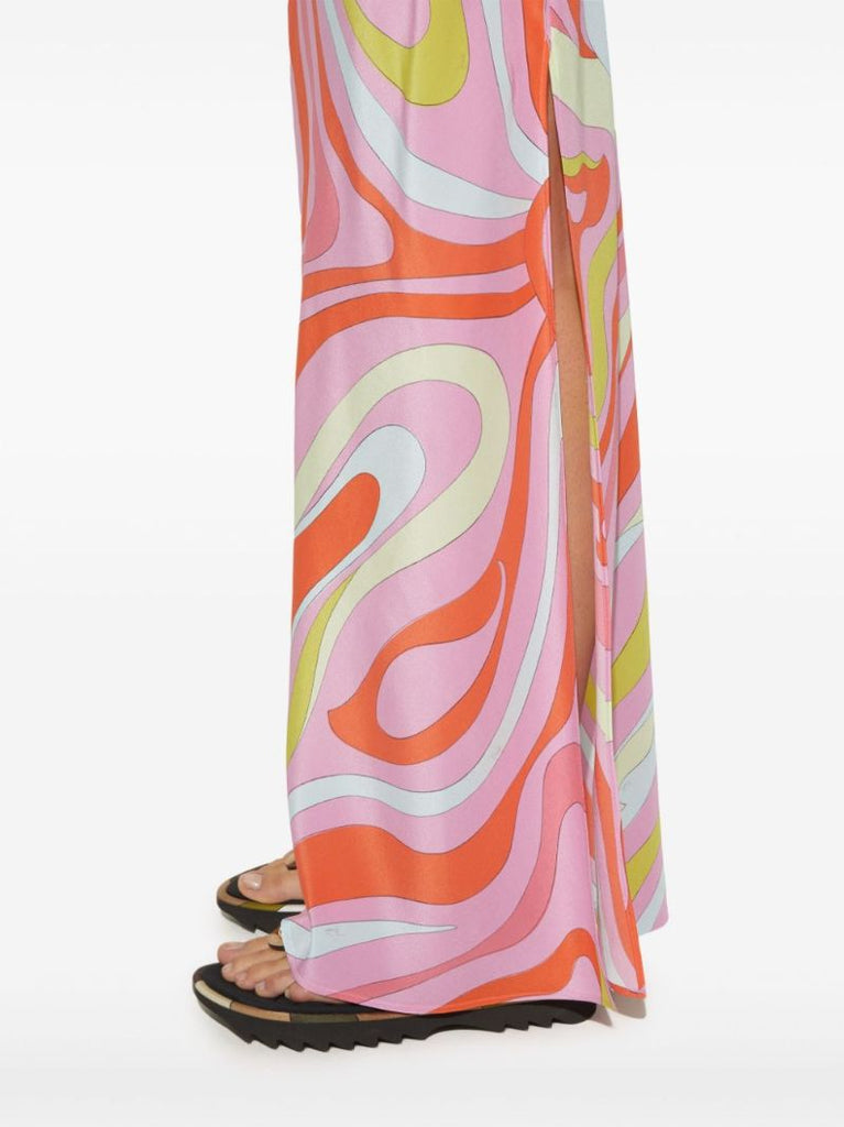 Multicolour Marmo-print Silk Maxi Dress