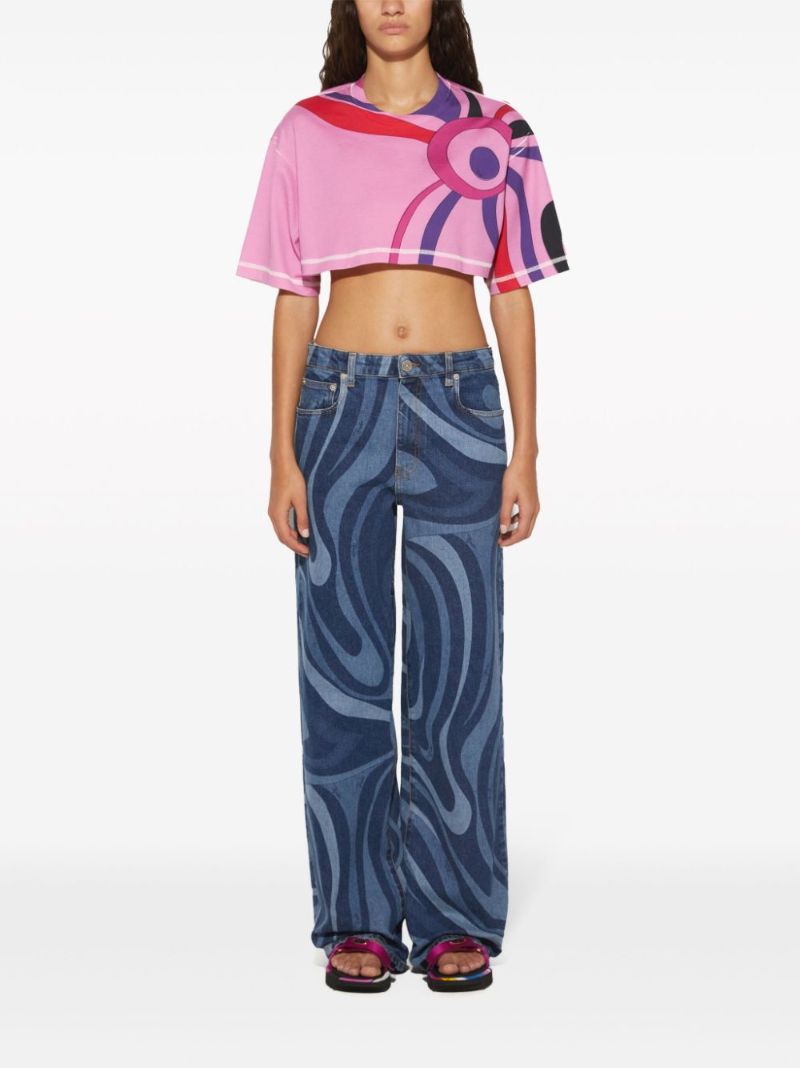 Blue Marmo-print Wide-leg Jeans