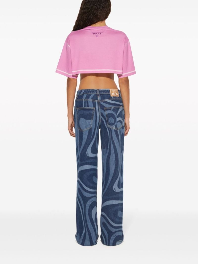 Blue Marmo-print Wide-leg Jeans