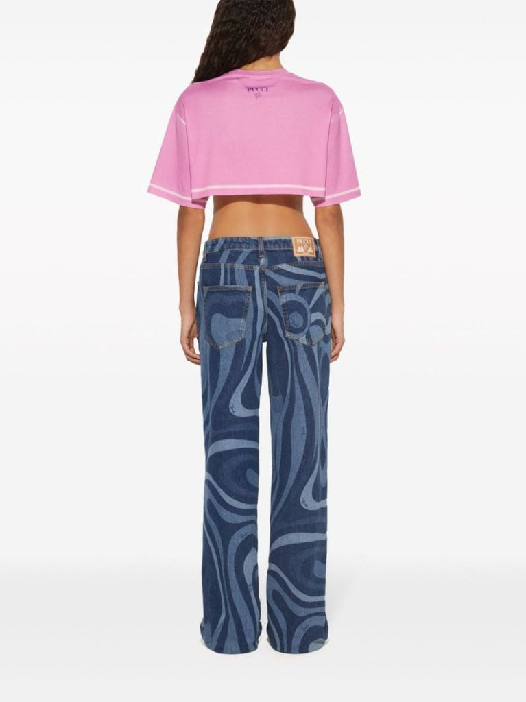 Blue Marmo-print Wide-leg Jeans