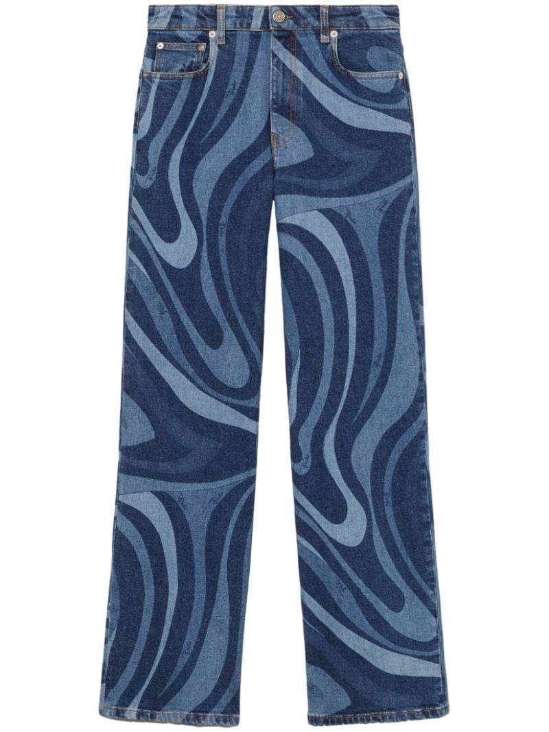 Blue Marmo-print Wide-leg Jeans